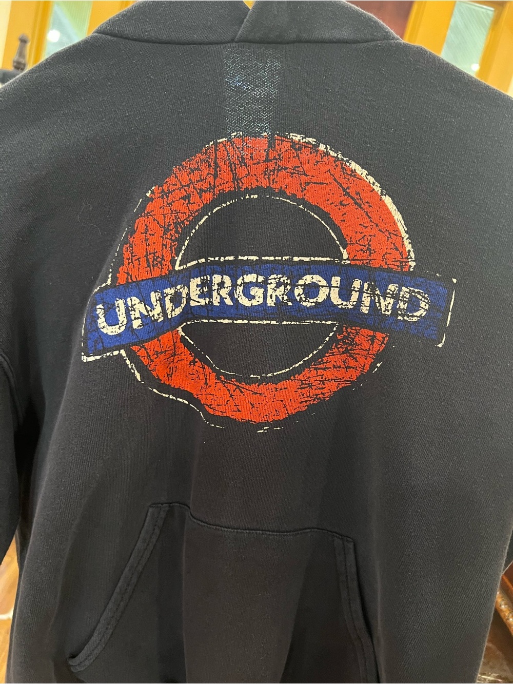 London Underground Black Hoodie with Red Logo Accent